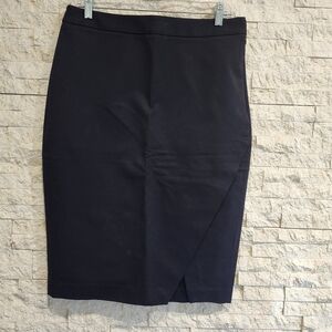 NWT Banana Republic Faux Wrap Black Twill Pencil Midi Skirt Sz 10